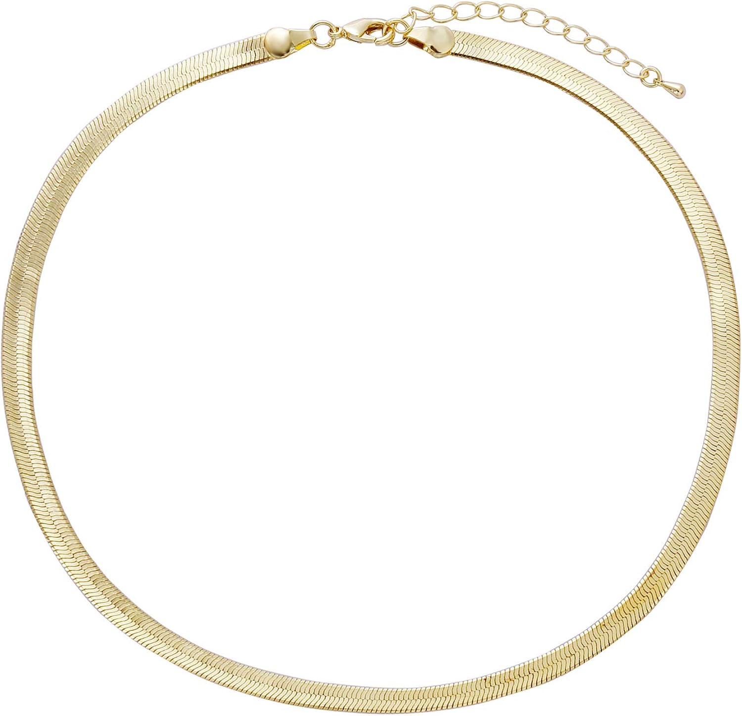 CHESKY 14K Gold/Silver Plated Flat Snake Chain Adjustable Punk Herringbone Choker Necklace Snake Bone Chain Calvice Chain Omega Chain Choker Necklace Dainty Jewelry for Women 3/5MM(W) 13"/16"(L): Clothing
