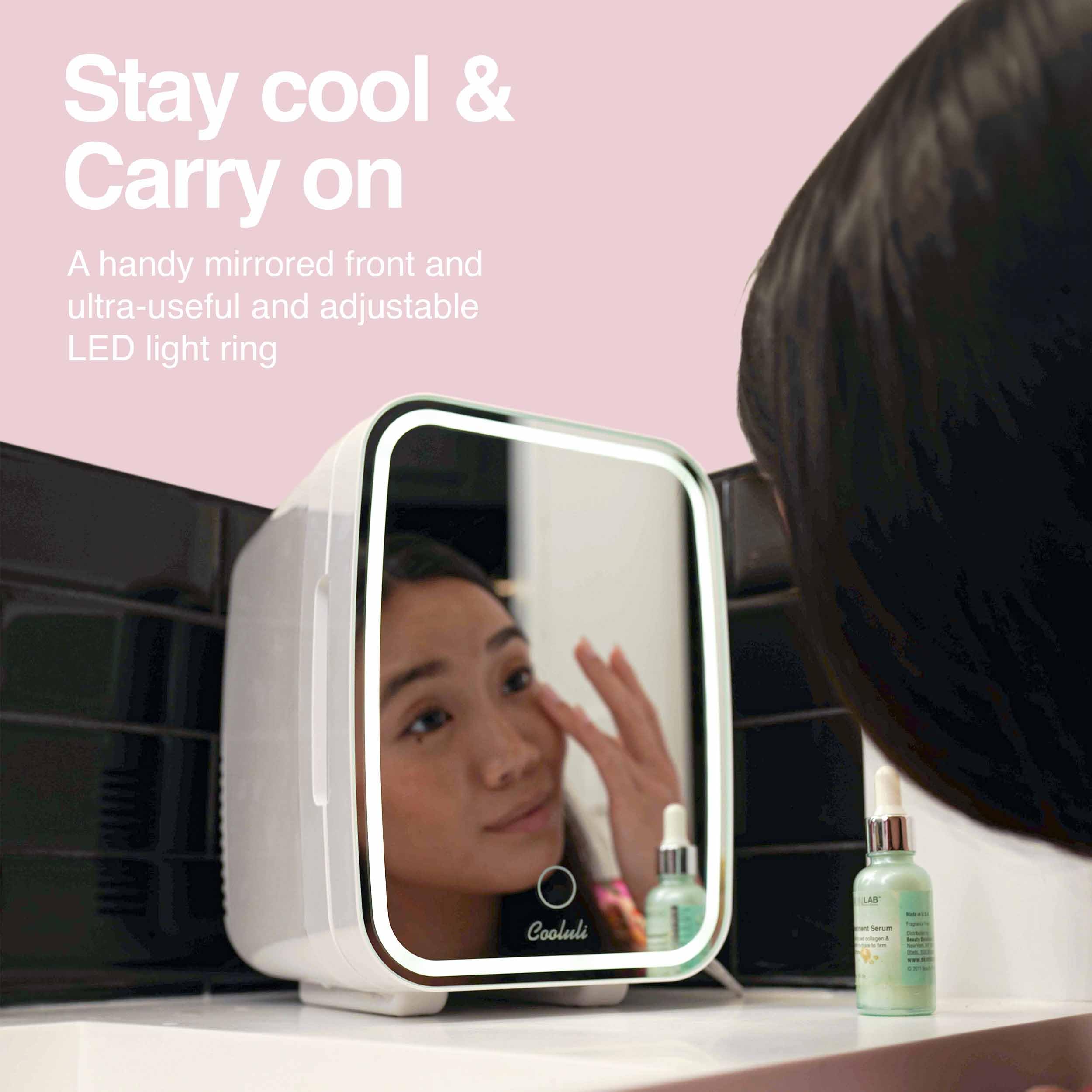 Cooluli CL4L2WM-E Glow 4L Mini Fridge, 4 Liter, White Mirror LED