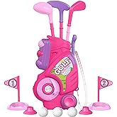 Liberry Toddler Golf Set for 1 2 3 4 Years Old, Upgraded Kids Golf Cart with Unique Shoulder Strap Design, Indoor and Outdoor Golf Toys for Boys Girls (Pink)