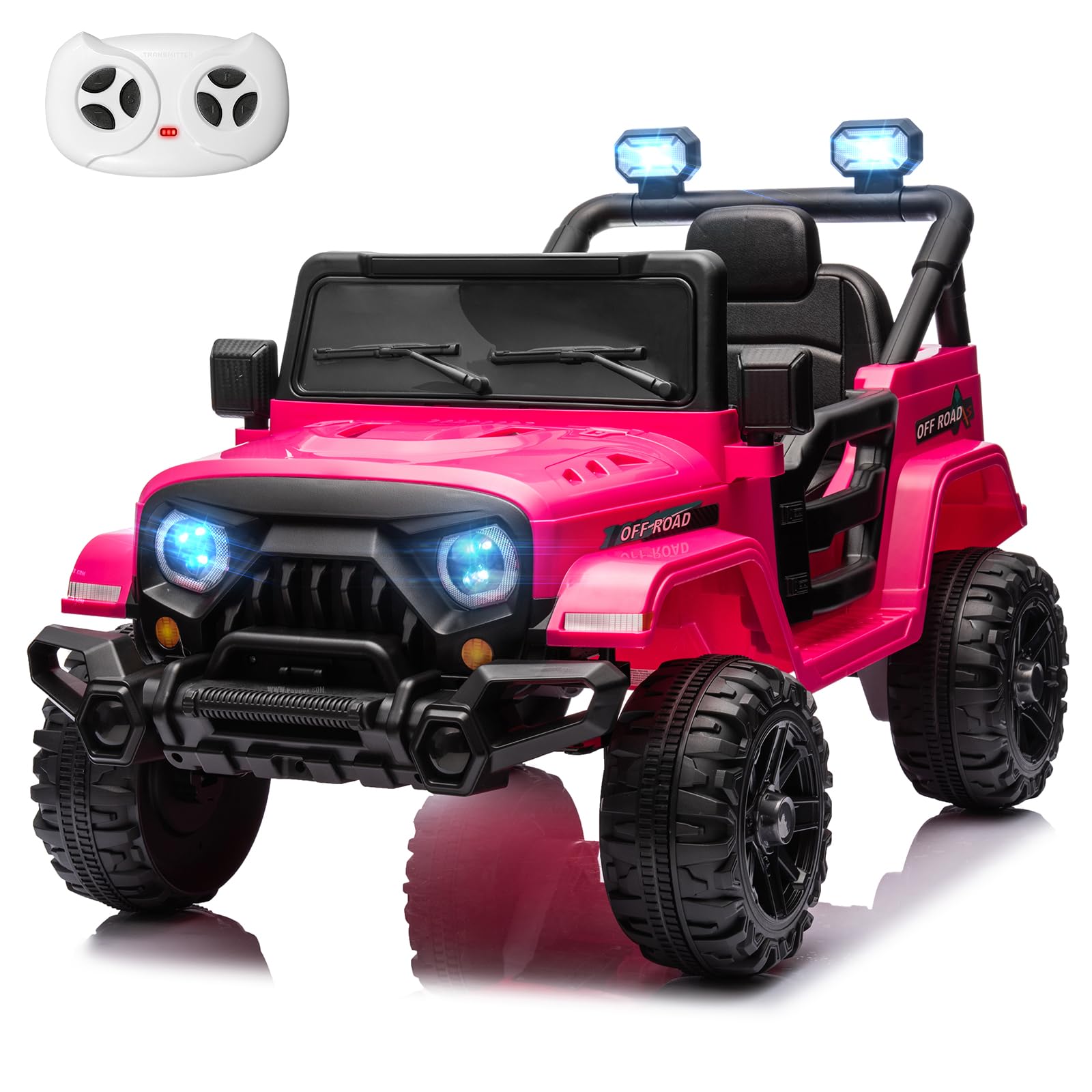 MINIATURE MOTORS 12V Kids Electric Ride on Truck Car Remote Control, Twin 35W Motors 3.5MPH Max Speed, Bluetooth Music Player, 4 Wheels Suspension LED Lights Safety Belt, Gift for Boys Girls-Hot Pink