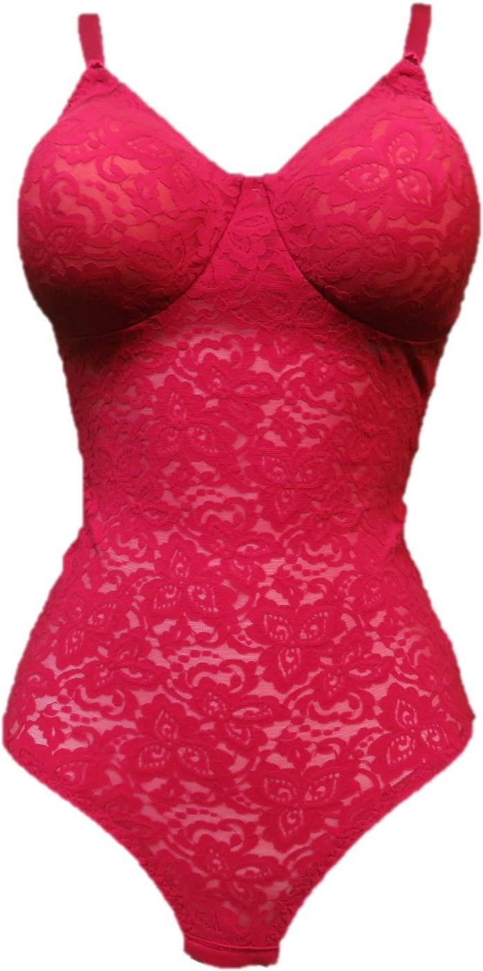 Flexees by Maidenform Firm Control allover Lace Bodysuit, Style 3008 (38D, Cerise)