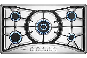 Empava 36 in. Gas Stove Cooktop with 5 Italy Sabaf Sealed Burners NG/LPG Convertible in Stainless Steel EMPV-36GC22, 36 Inch