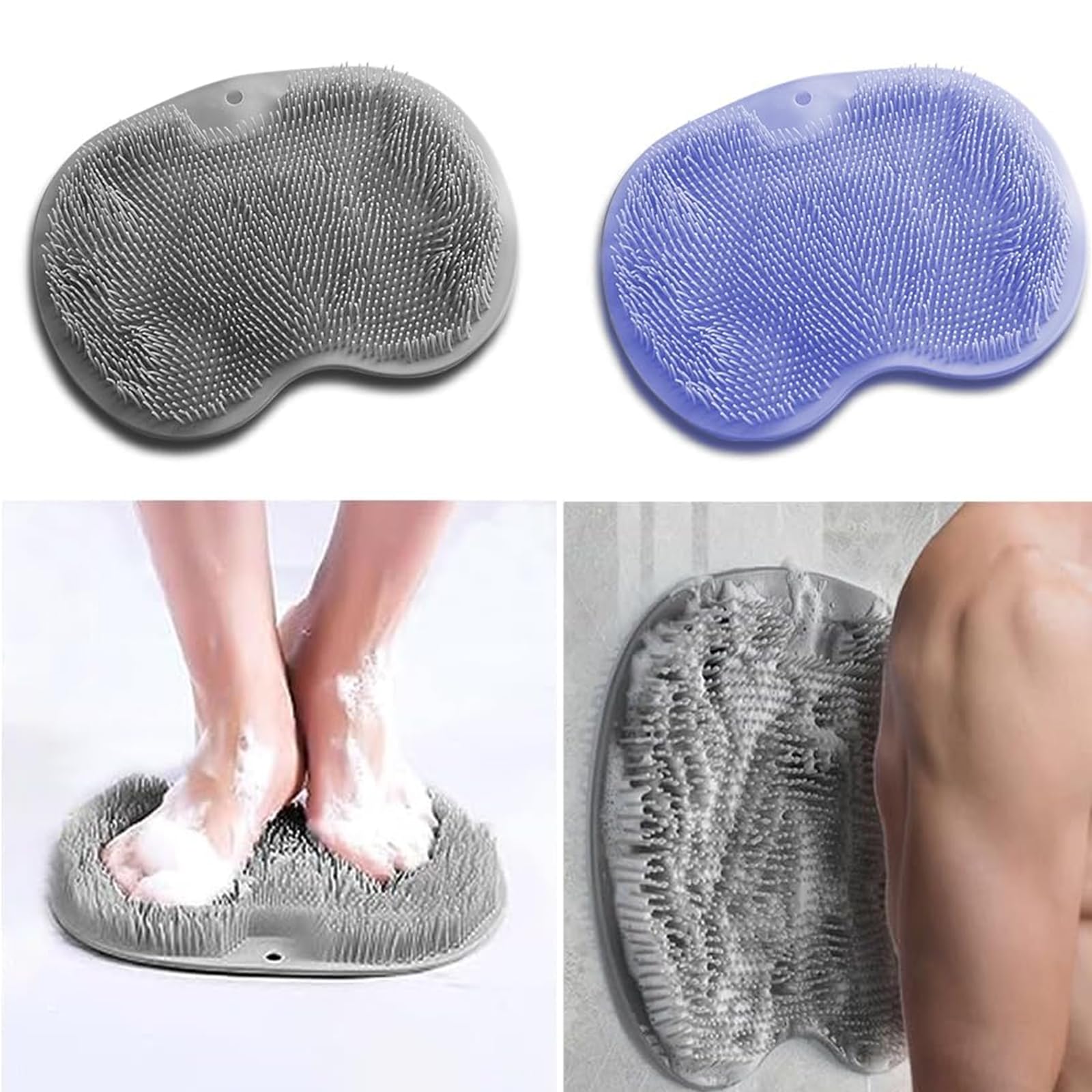 Photo 1 of 2 Pack Shower Back & Foot Scrubber, Wall Mounted Back Scrubber Silicone Bath Massage Cushion Brush with Suction Cups, Bathroom Wash Mat Exfoliating Dead Skin Brush (L-Blue Grey)