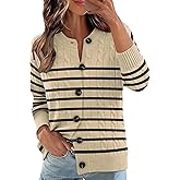 Ivicoer Womens Long Sleeve Button Up Cable Knit Cardigan Lightweight 2026 Crewneck Button Down Sweaters for Women