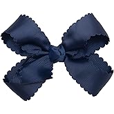 HAIRBOWS Girls' Grosgrain Scalloped Edge Bow with a Knot Wrap Center on a Clip, All Ages and Hair Types, 5 Inch Bow, Navy