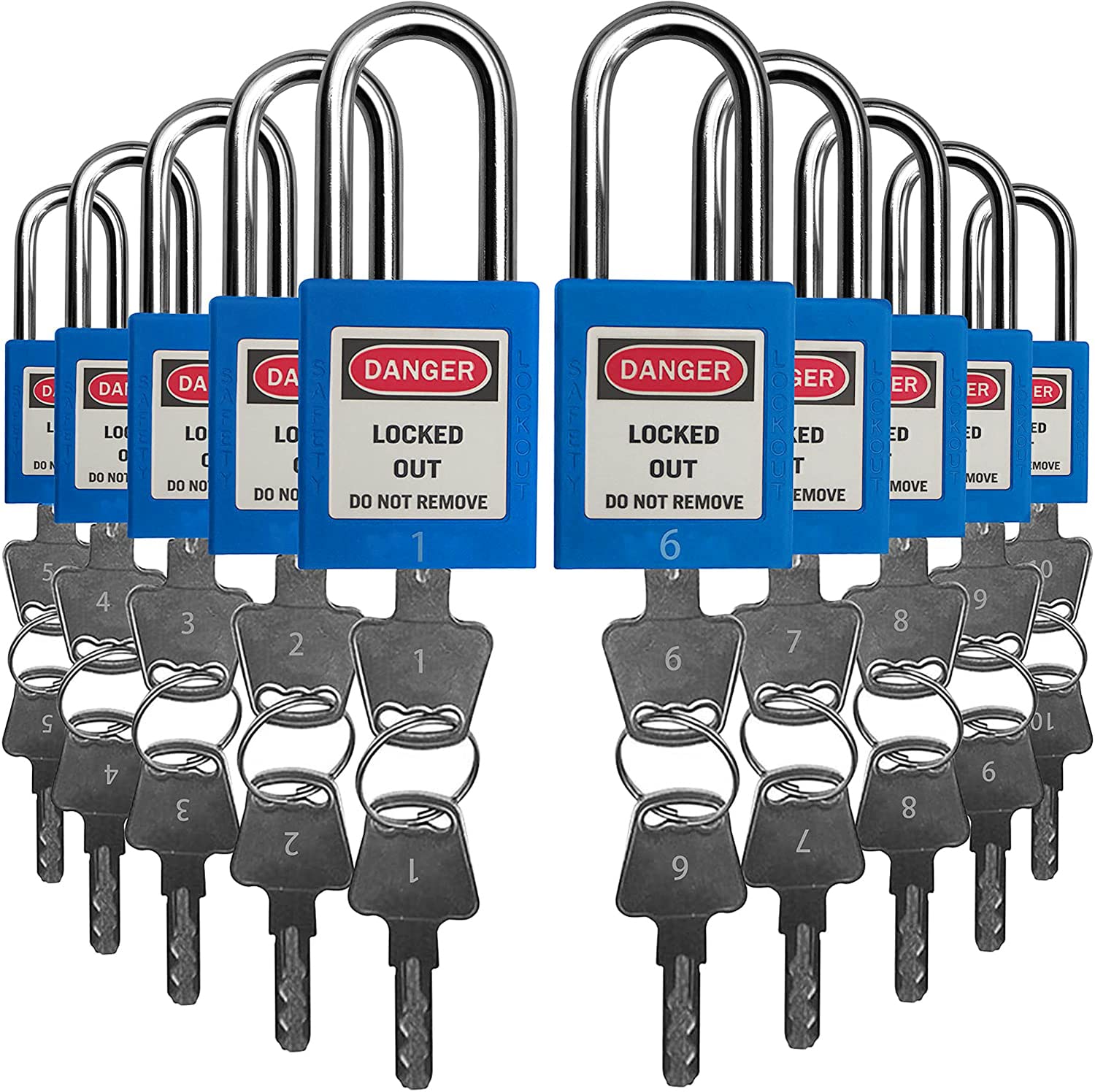 Lockout Tagout Locks, Safety Padlock，10 PCS with Number (Blue NO.1-10)