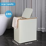 efluky 140L Laundry Baskets with Lid Two Compartments Beige view 5