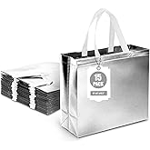VGOODALL 15 Pack Large Gift Bags with Handles, 12.6" x 5" x 11" Silver Reusable Gift Bags Bulk for Christmas Birthday Wedding Party Favor