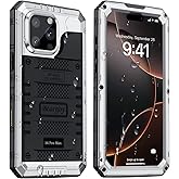 Beasyjoy for iPhone 16 Pro Max Case Waterproof, Metal Heavy Duty Full Body Protective Case with Built-in Screen Protector, Military Grade Shockproof Defender Cover for iPhone 16 Pro Max 6.9", Silver