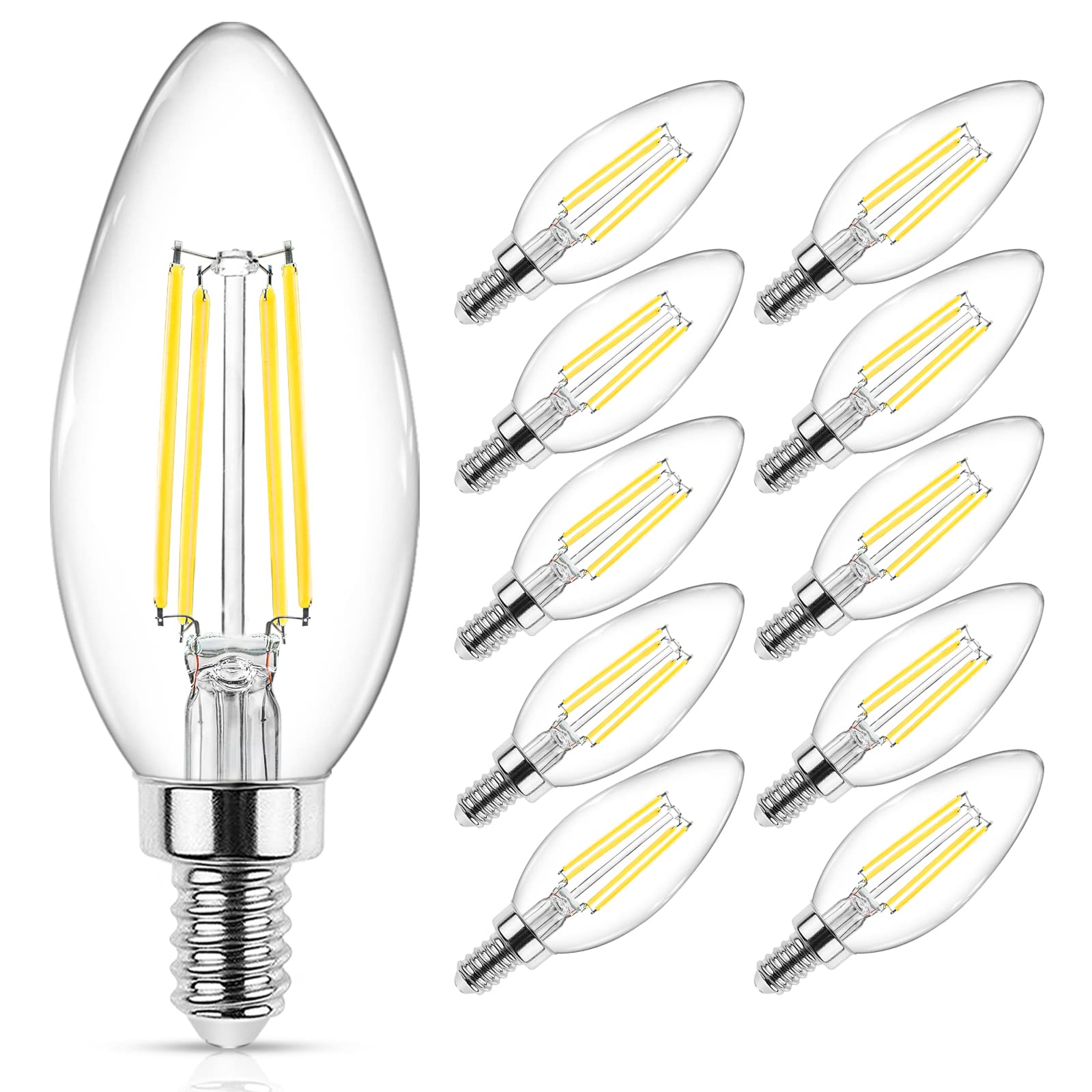 Photo 1 of ***MISSING PIECE*** Ascher E12 Candelabra LED Light Bulbs 60 Watt Equivalent, Daylight White 5000K, Non-Dimmable, 550 Lumen, Clear LED Filament Candle Bulbs, Pack of 10