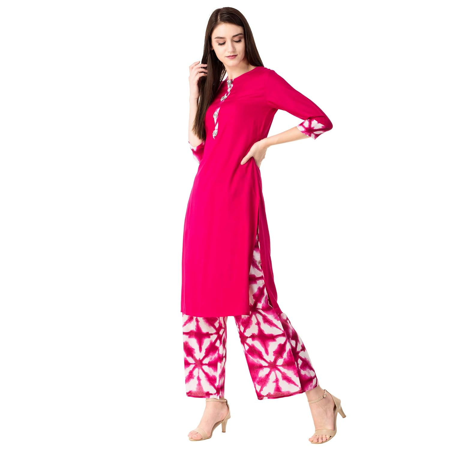 khushal k women's rayon solid kurta with palazzo set