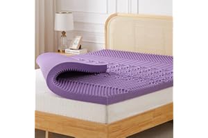 IULULU Mattress Topper, 3 Inch Queen Size 5-Zone Gel Memory Foam Egg Crate Bed Topper, Targeted Support, Pressure Relief, CertiPUR-US Certified, Lavender