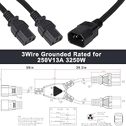 wininks C14 to 2 X C13 Y Splitter Power Cord, 6FT