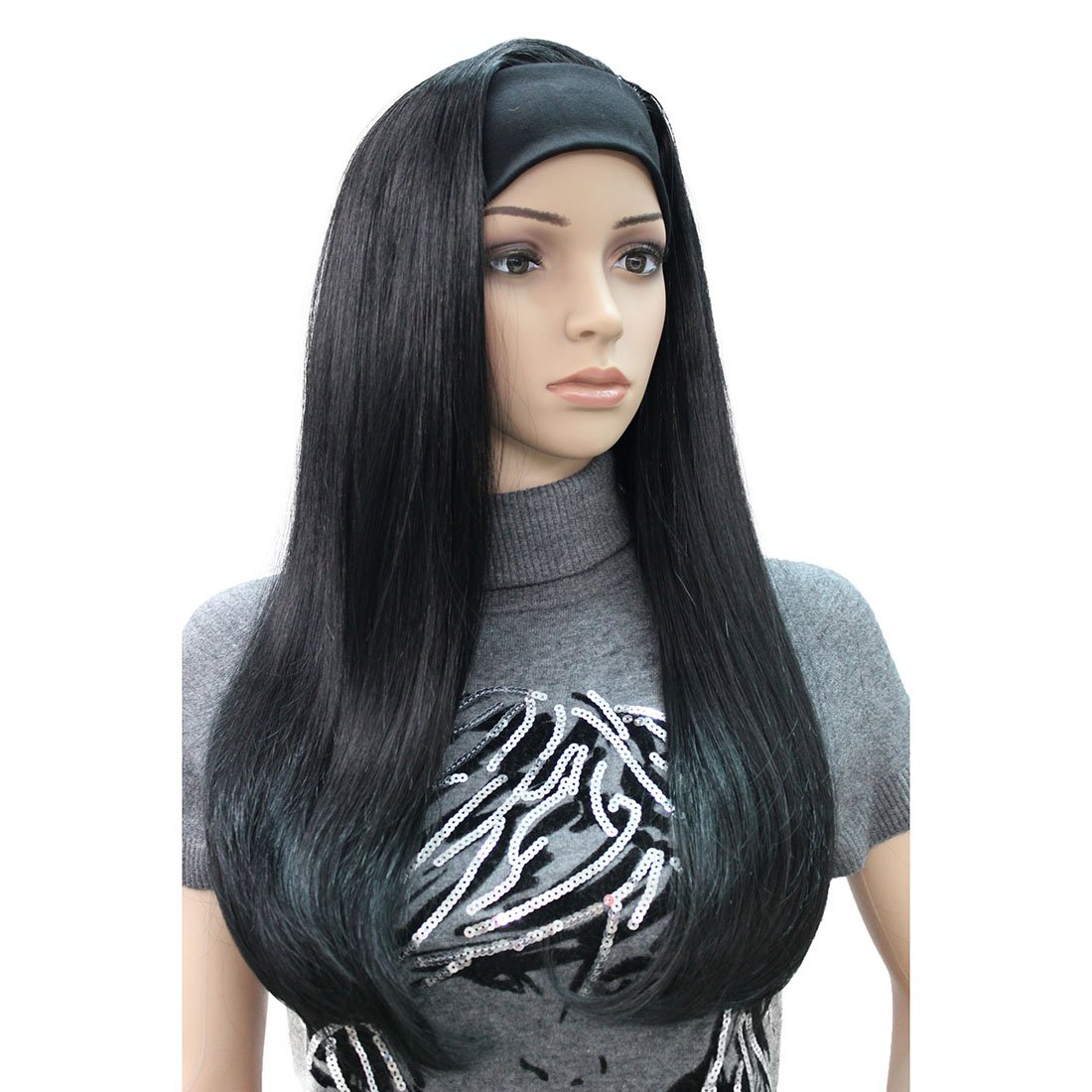 Lydell Long 3/4 women's wigs hairpiece Straight with Adjust Black Headband Blonde Highlighted wig Synthetic Hair Jet Black