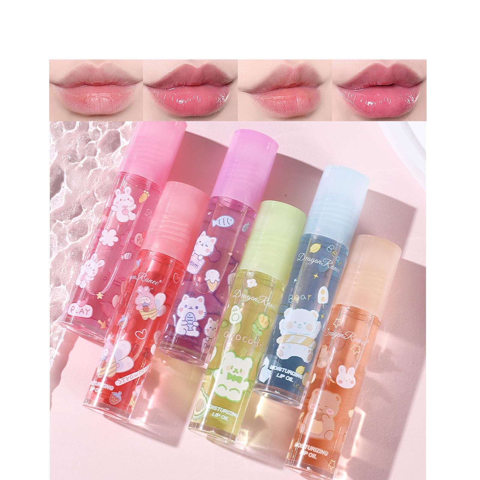 DENESTUP 6pcs Roll On Lip Gloss Set, Fruit Flavored Lip Gloss Set Glossy Lip Make-up for Women, Non Toxic, Party Gift, Best Friends