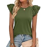 Cicy Bell Womens Ruffle Cap Sleeve T-Shirts Dressy Casual Summer Lace Tank Tops Crewneck Cute Basic Tee