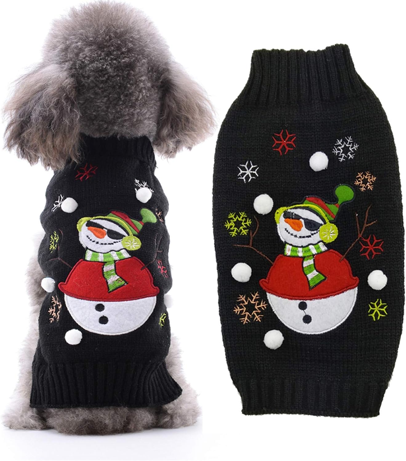 ABRRLO Dog Christmas Jumper Outfits Black Snowman Ugly Xmas Pet Sweater Puppy Cat Holiday Costume New Year Clothes Gift for Small Medium Large Dogs (Black Snowman,M)