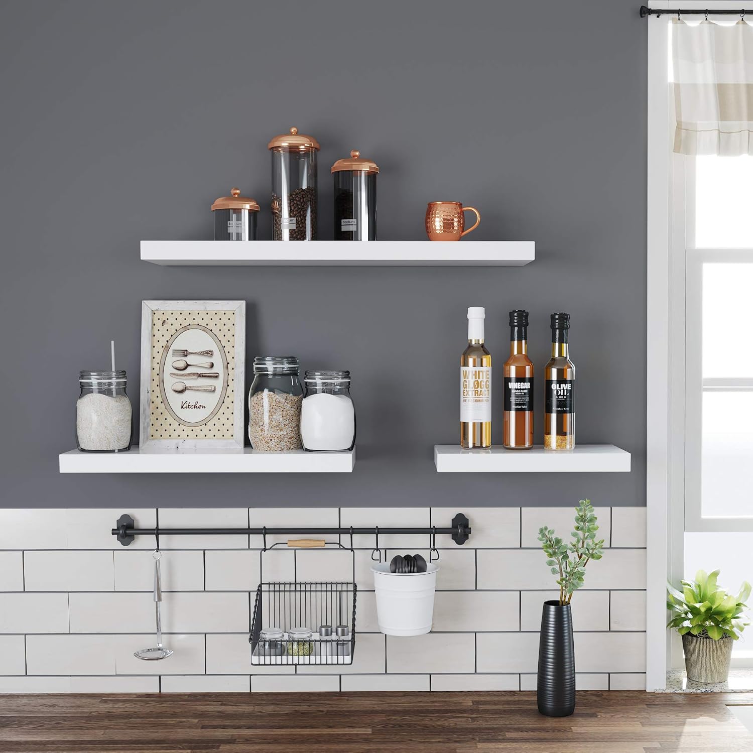 VASAGLE Floating Shelf Set of 2, Wall Shelf 23.6 Inch, Hanging Shelves Wall Mounted, for Photos, Decorations, MDF, White ULWS26WT-2: Furniture & Decor