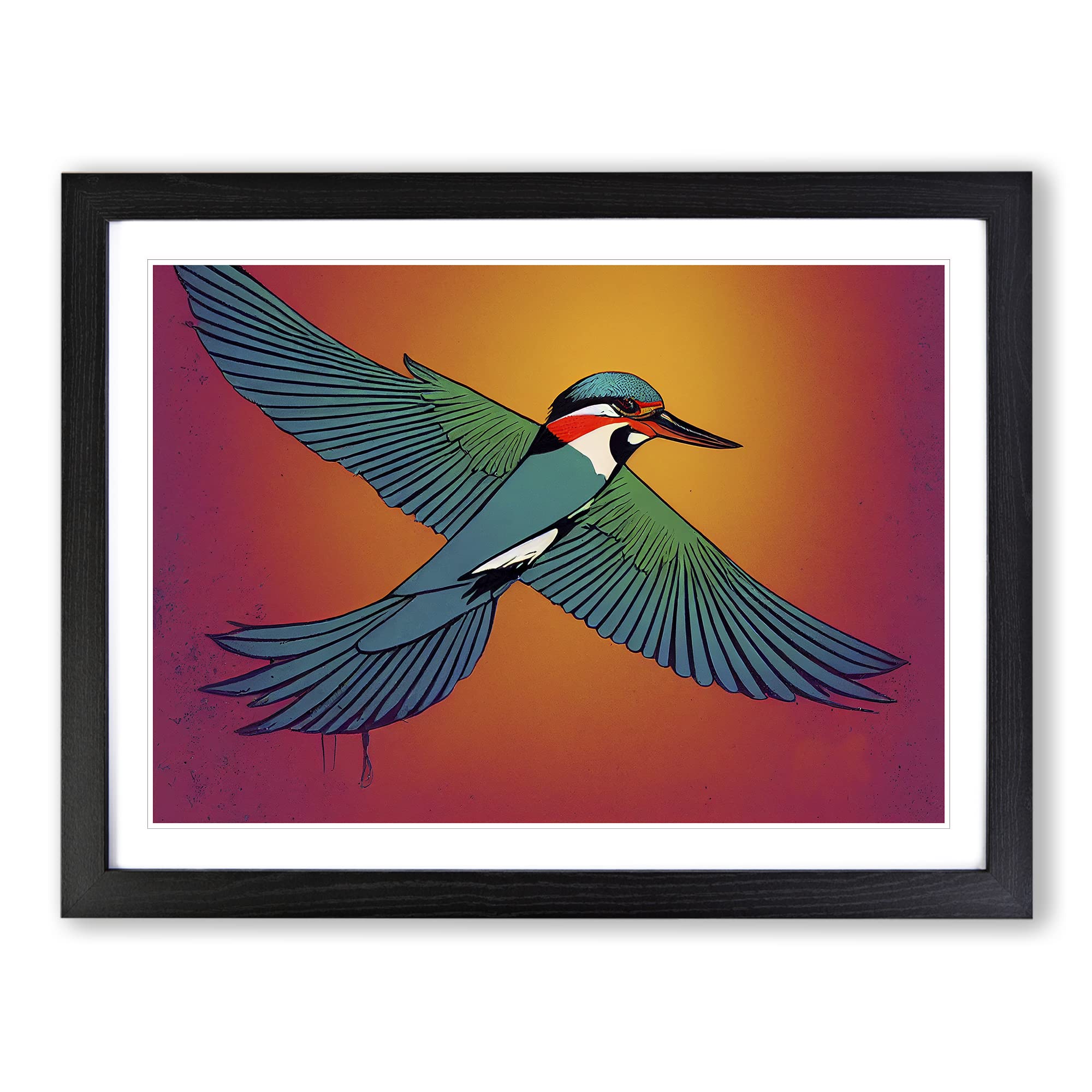 Hypnotic Kingfisher Bird BLK Framed Print | A4 Black Framed Wall Art | Ready to Hang | Modern Nature Picture | Living Room Bedroom Lounge Office