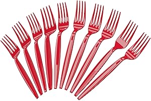BLUE ORCHARDS Red Plastic Forks (24 Pack) - Red Parties, Durable Plasticware, Colored Forks, Utensils, Disposable Cutlery for Occasions, Party Forks, Halloween Party