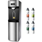iSpring DS4S Bottleless Water Dispenser - 4-Stage Filtration, Hot/Cold/Room | silver stainless steel. Self-cleaning. Removes chlorine, lead, mercury, PFAS. Child safety lock. Ideal for home/office