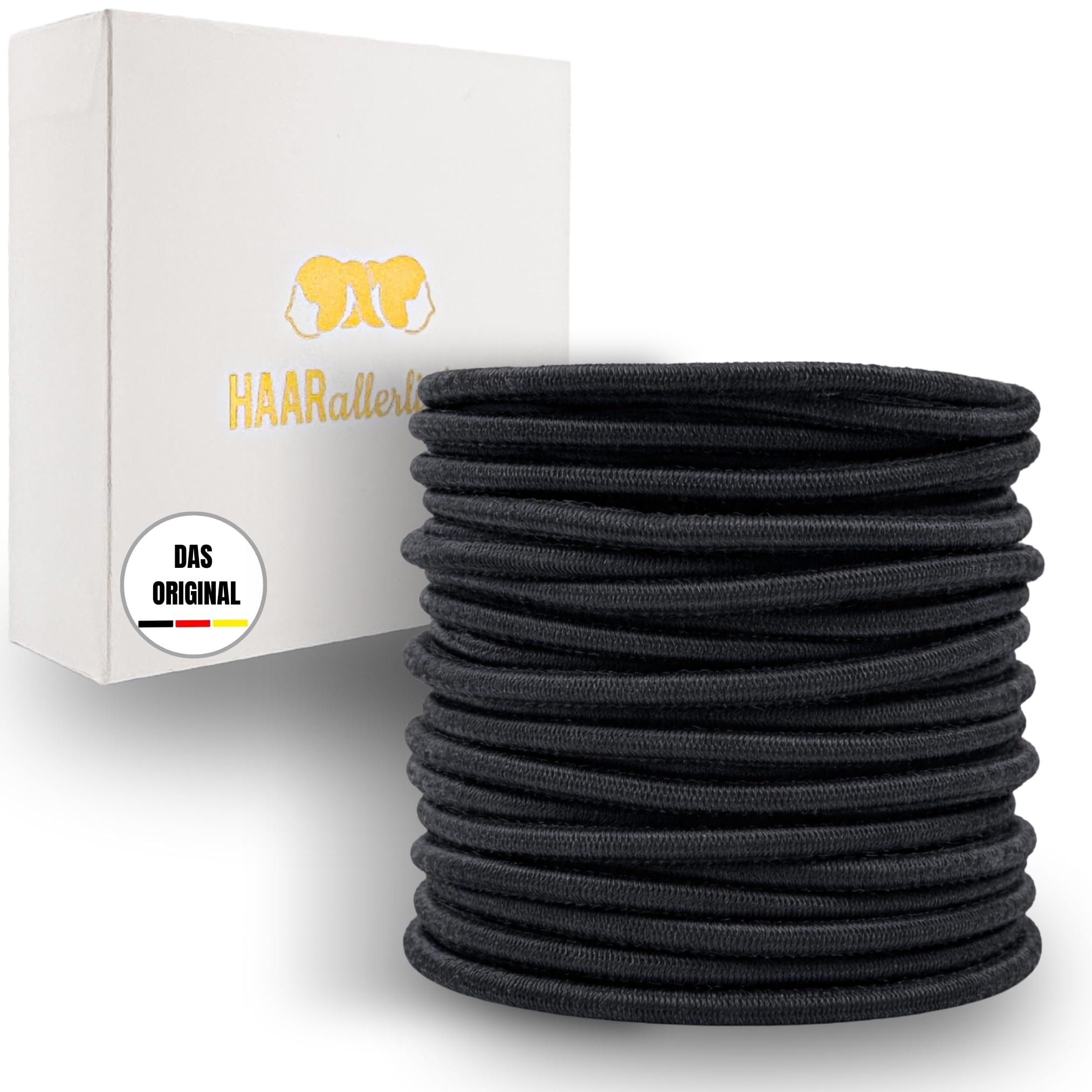 HAARallerliebst® Pack of 30 Thin Hair Bobbles Colour Black, 1.5 mm Metal-Free Ponytail Bobbles for Women, Girls & Men Including Box for Storage for Hair Accessories, Hair Scrunchies & Hair Bands