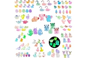 DAKUO 120 Pack Various Luminous Mini Resin Animals, Mini Ducks Dinosaurs Tiny Frogs Pandas Small Mushroom Miniature Figurines Glow in The Dark for DIY Garden Micro Landscape Aquarium Potted Decor