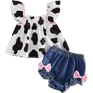 Lefyira Western Baby Girl Clothes Cow Print Smocked Ruffle Crop Top Shorts Set Infant Cowgirl Outfit Toddler Summer Clothes