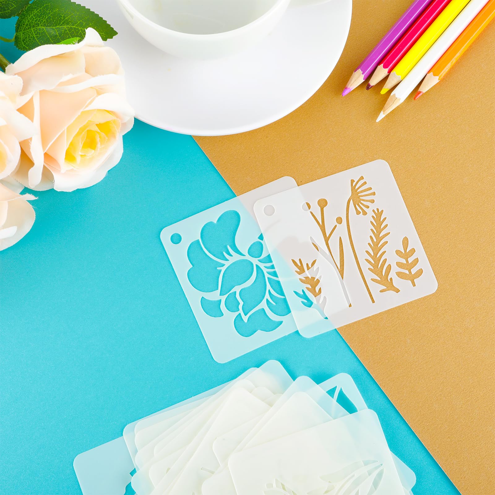 Floral Stencils for Painting, Ymapinc 20 Pcs 2.95 Inch Flower Stencils for Crafts Rock Painting Stencils Plastic Reusable Stencils for Painting on Wood Wall Tile Home Decor, 584326_1_eHTn2hQHD