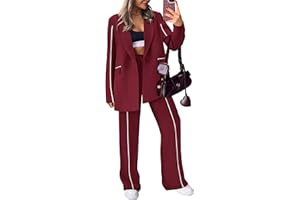 PRETTYGARDEN Women's Fall Spring 2 Piece Blazer Outfits Business Casual Oversized Jacket Wide Leg Work Pants Dressy Suit Set