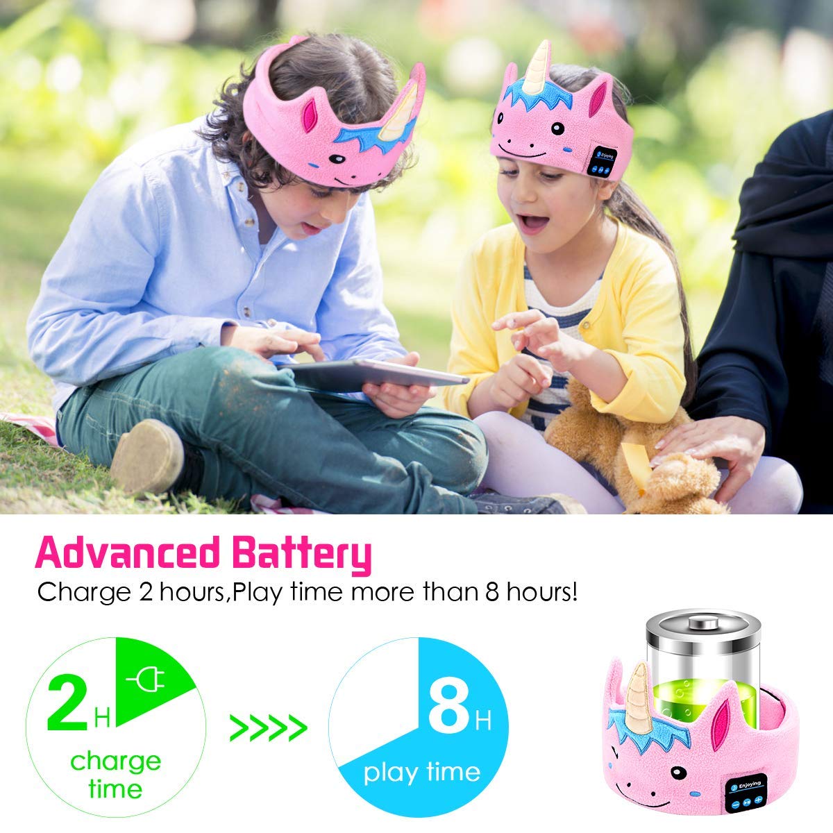 WU-MINGLU Kids Headband Headphones, Wireless Bluetooth Music Soft Fleece Headband Children\'s Headband Earphones Sleep Headphones Built-in Mic Adjustable Washable For Home, Travel