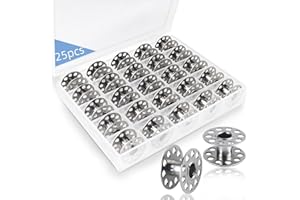TKYZMS 25 Pcs Metal Bobbins,Sewing Machine Bobbins Sewing Machine Accessories with Storage Box Class 15 Bobbins,Suitable for Singer Brother Bernina Kenmore Elna Babyloc Sewing Machine (Silvery)