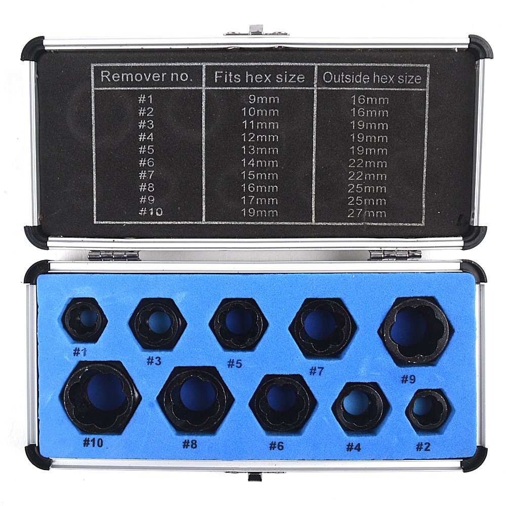 Ruilasago Damaged Broken Nut 3/8" Bolt Screw Remover Extractor Set 9-19mm Puller Bit Removal Kit 10PCS
