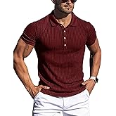 URRU Men's Muscle T Shirts Stretch Short Sleeve Workout Tee Casual Slim Fit Polo Shirt