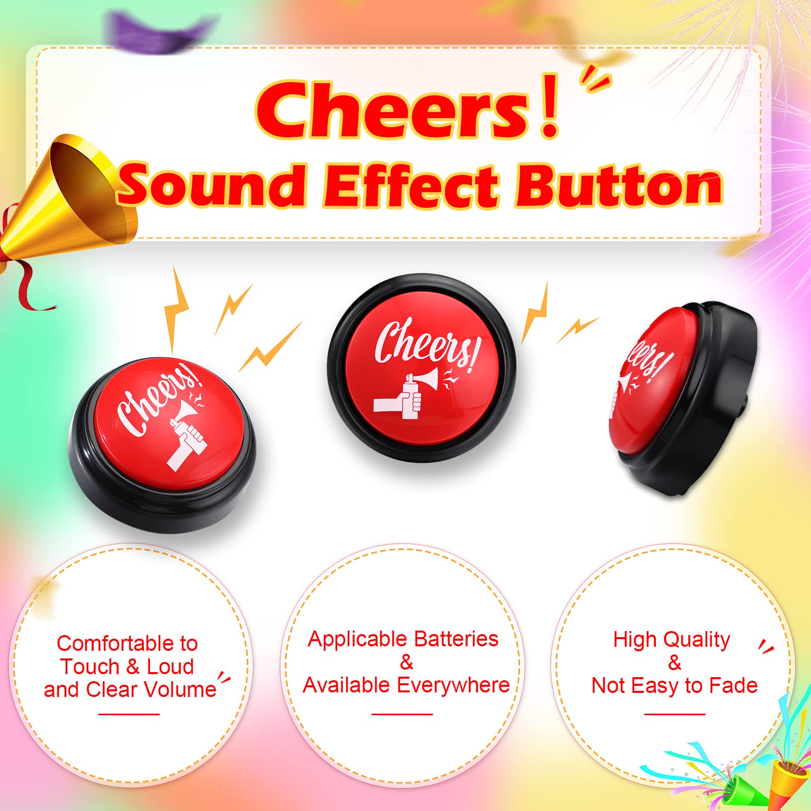 HyDren Air Horn Funny Sound Effect Button Party Game Noise Button Buzzer Talking Buttons Noise Maker Sound Maker, 3.94 Inches Diameter(Vivid)
