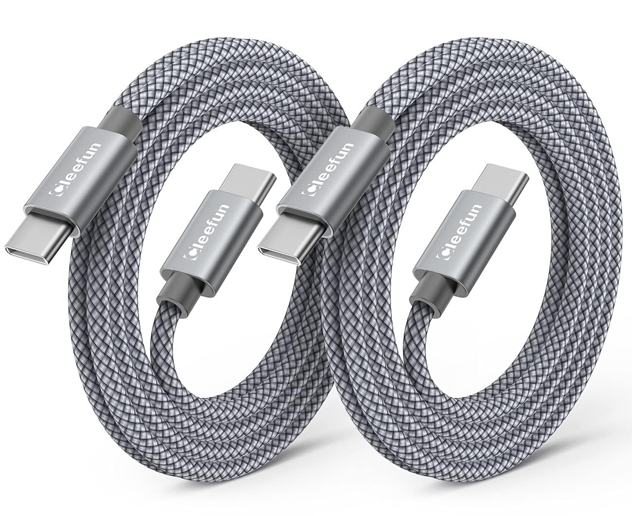 CLEEFUN USB C to USB C Cable[1M,2Pack], Grey PD 60W Type C to C Fast Charger Charging Braided Lead Compatible With iPhone 15 16 Pro max Galaxy S20 S21 S22 S23 Ultra Plus A51 A71,MacBook/iPad Pro Air