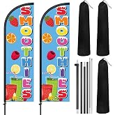 Remagr 2 Pack Smoothies Feather Flag 7 ft Advertising Swooper Flag Sign Windless Smoothies Banner with Pole Kit and Ground Stake for Businesses Storefronts Retailers Shops Food Trucks Events