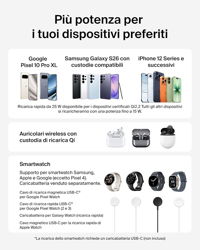 UltraCharge Caricatore Wireless Qi2 25W 3 in 1 - Nero