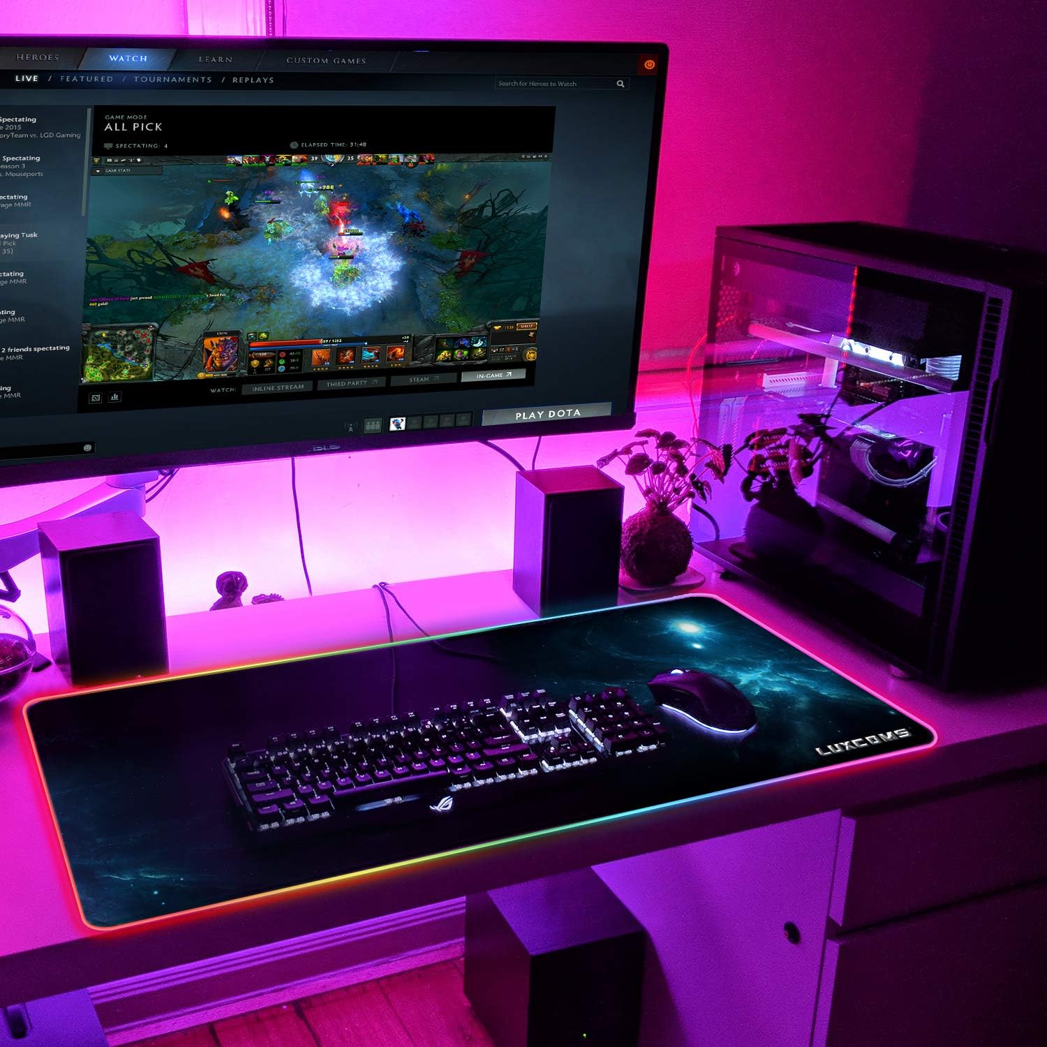 LUXCOMS RGB Soft Gaming Mouse Pad Large, Oversized Glowing Led Extended Mousepad, Non-Slip Rubber Base Computer keyboard Pad Mat, 31.5X 11.8in : Office Products