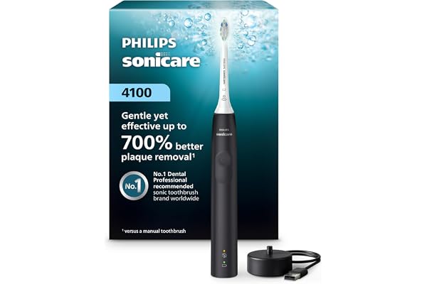 Philips Sonicare 4100 Power Toothbrush, Rechargeable Electric Toothbrush with Pressure Sensor, Black HX3681/24