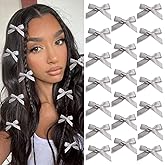 SAWINDA 20Pcs Grey Mini Bow Hair Clips Cute Small Hair Bows Silk Satin Bows for Hair Bowknot Hair Barrettes Cool Hair Ribbons for Girls Metal Non-Slip Hair Bow Clips Accessories