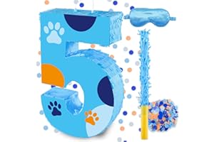 RUISUER 16 Inch Number 5 Dog Paw Pinata with 16 Inch Piñata Stick Blindfold Confetti for Boy Girl Kids 5th Birthday Party Decorations (5th)
