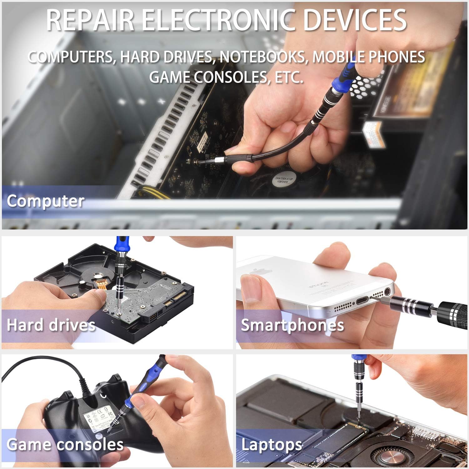 140 IN 1 Precision Magnetic Screwdriver Set for Computer, Professional Screen Repair Kit for iPhone, Samsung, Small Impact Screw Driver Set for HP Laptop, Asus PC, Glass,Ps4, Electronic DIY Hand Tools: Home Improvement