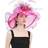 RZTA Women's Kentucky Derby Church Dress Hat Wide Brim Leaf Flower Bridal Shower Hat