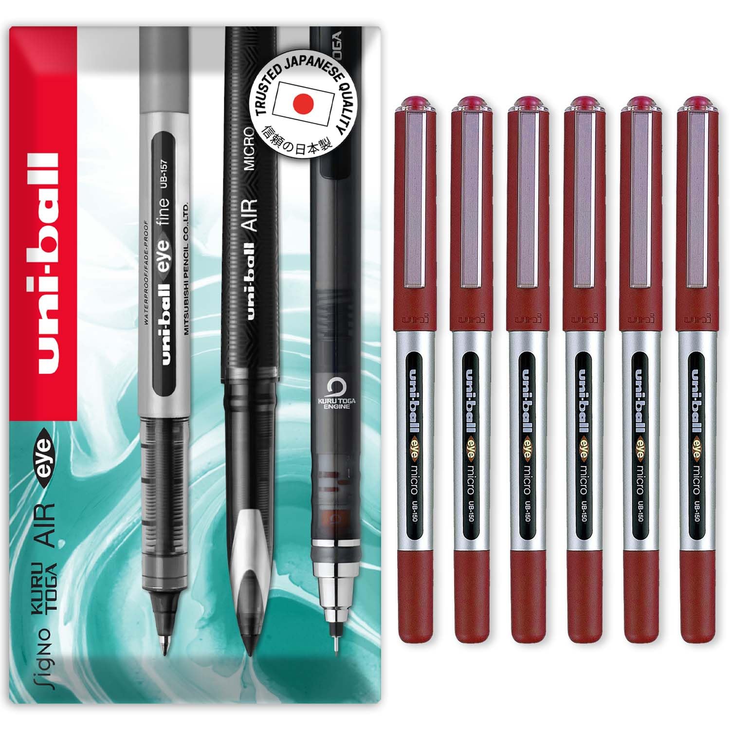 uni-ball Eye Micro UB-150E Gel Ink Pen - 0.5 mm - Pack of 6 - Red Ink - In Envelope Gift Packaging