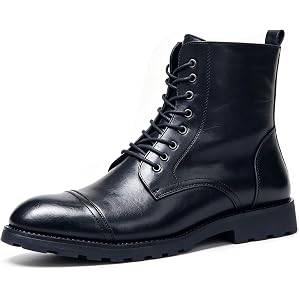 RiceelSor Mens Classic Leather Dress Combat Boots Fashion High Top Motorcycle Boots Casual Waterproof Lace Up Oxford Chukka A