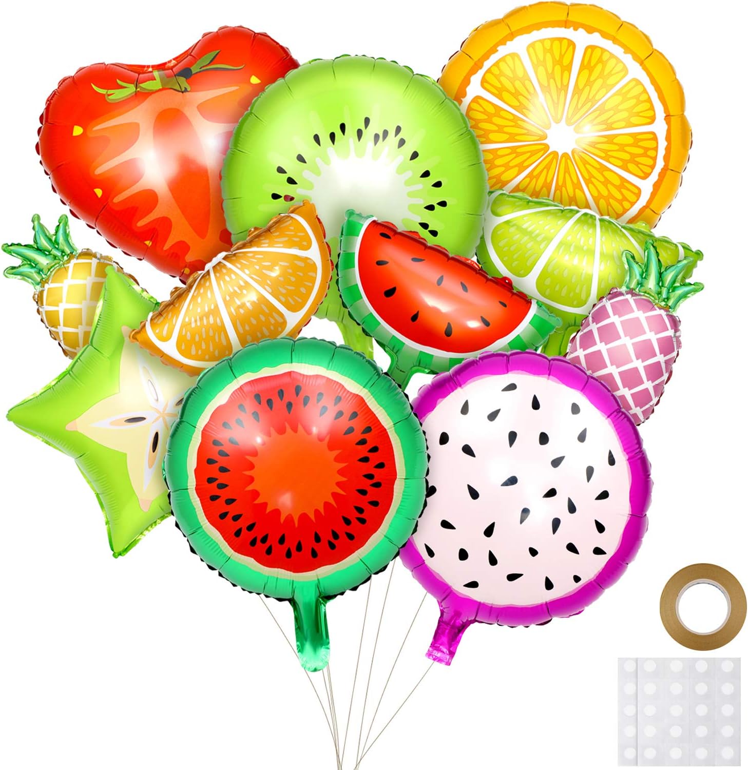 Hsei 30 Pieces Fruit Balloons Fruit Aluminum Foil Balloons Tropical Fruit Balloons for Birthday Fruit Themed Party Decorations, 2 Sizes