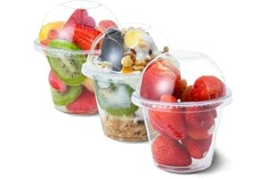Aatriet 9 oz Clear Plastic Cups with Lids - 25 Sets Dessert Cups with Dome Lid (NO HOLE), Disposable Party Cup for Fruit/Ice 