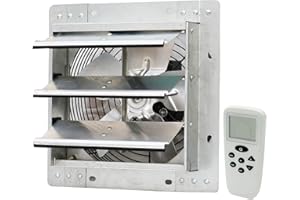 iLiving 10" Shutter Exhaust Fan with Wireless Smart Remote Controlled Thermostat and Humidity, Variable Speed Wall Mounted Attic Vent Fan, Chicken Coop Ventilation, 820 CFM, 1200 SQF Coverage Area