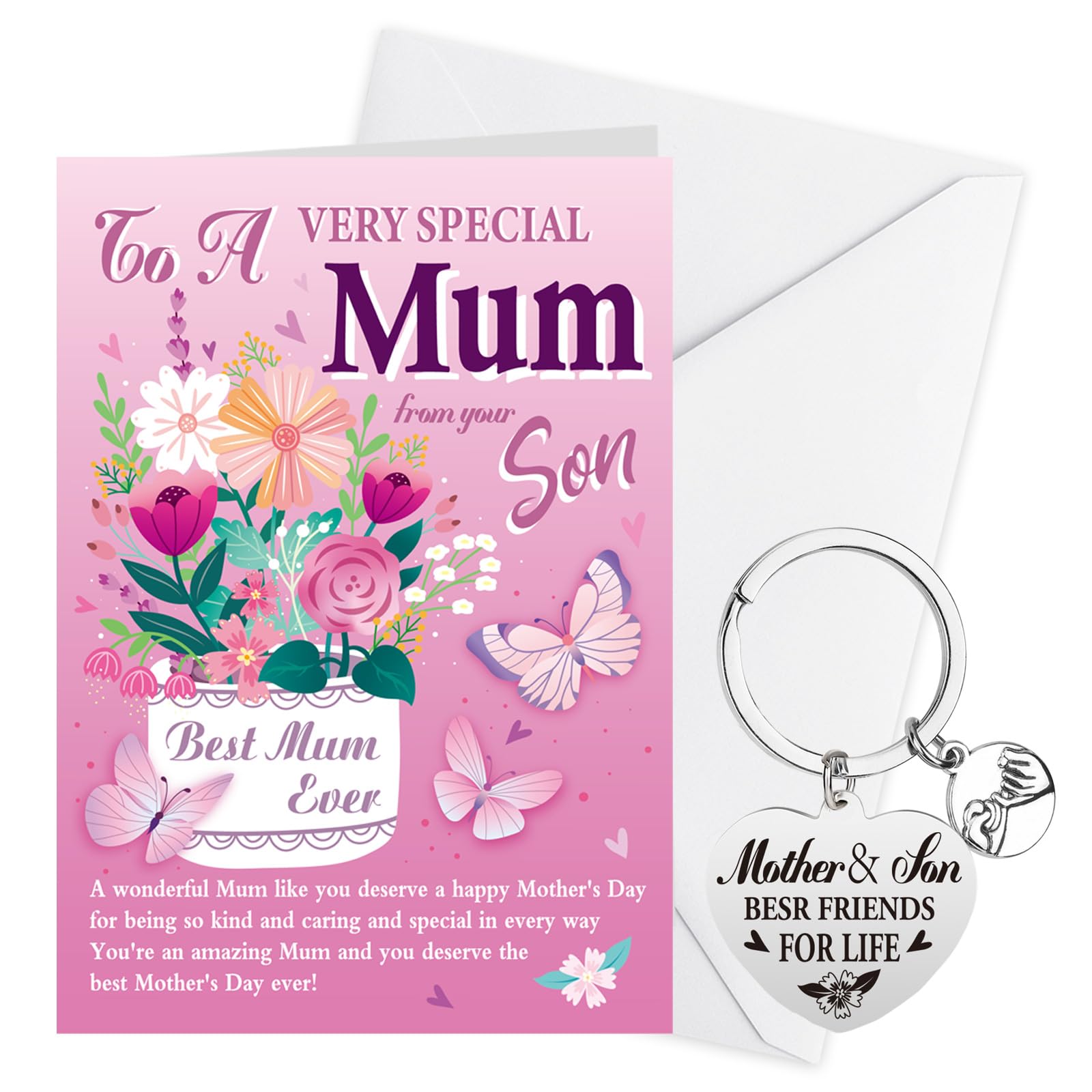 DPKOW Mothers Day Card from Son, Happy Mother's Day Card for Mum, Mum Keyring Mothers Day Gifts from Son